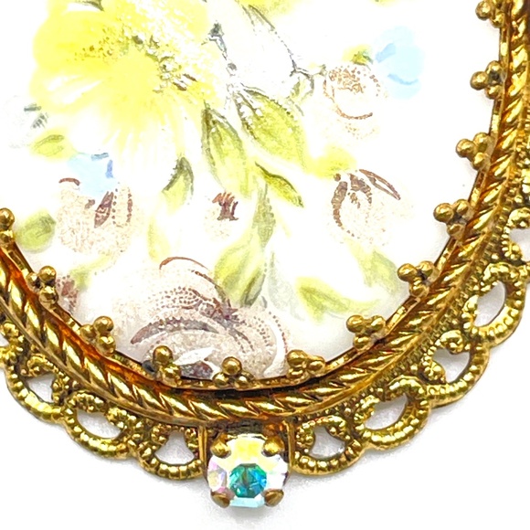 W. Germany Vintage Porcelain Floral Painted Converted Necklace Victorian Style - Picture 5 of 16
